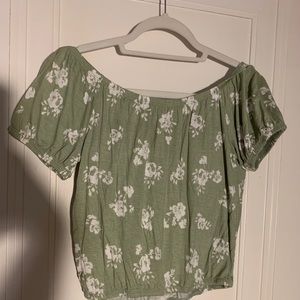 off the shoulder green floral top